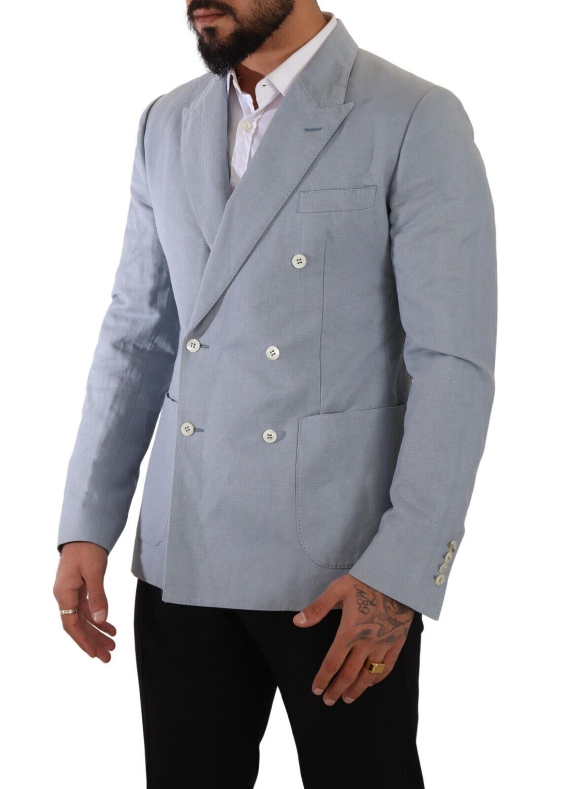 Dolce & Gabbana – Blauer Slim Fit-Jackenmantel aus Baumwollleinen