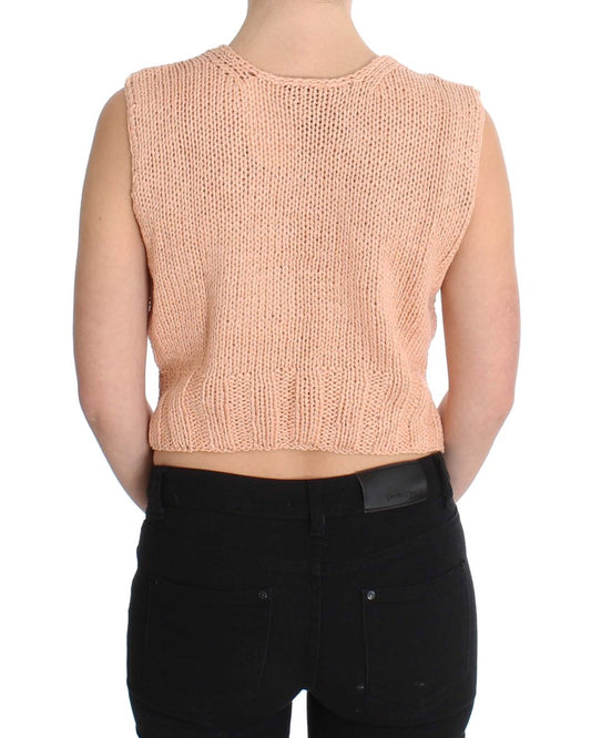 PINK MEMORIES Pink Cotton Blend Knitted Sleeveless Sweater