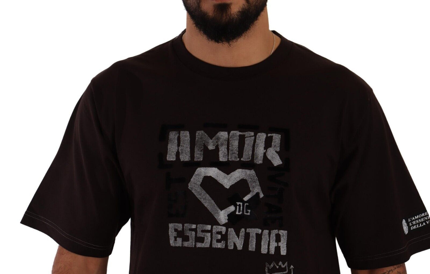 Dolce & Gabbana Bordeauxfarbenes Baumwoll-T-Shirt mit Rundhalsausschnitt und L-Amore-Print