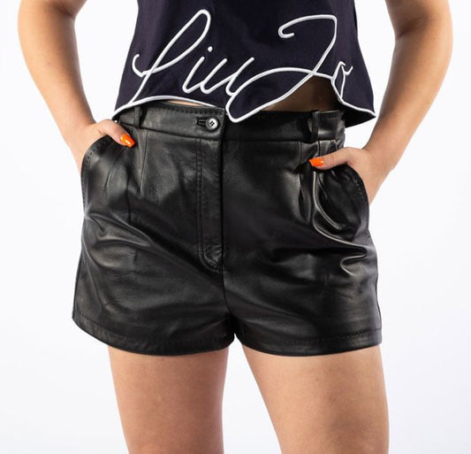 Dolce & Gabbana Damen-Shorts aus schwarzem Lammleder