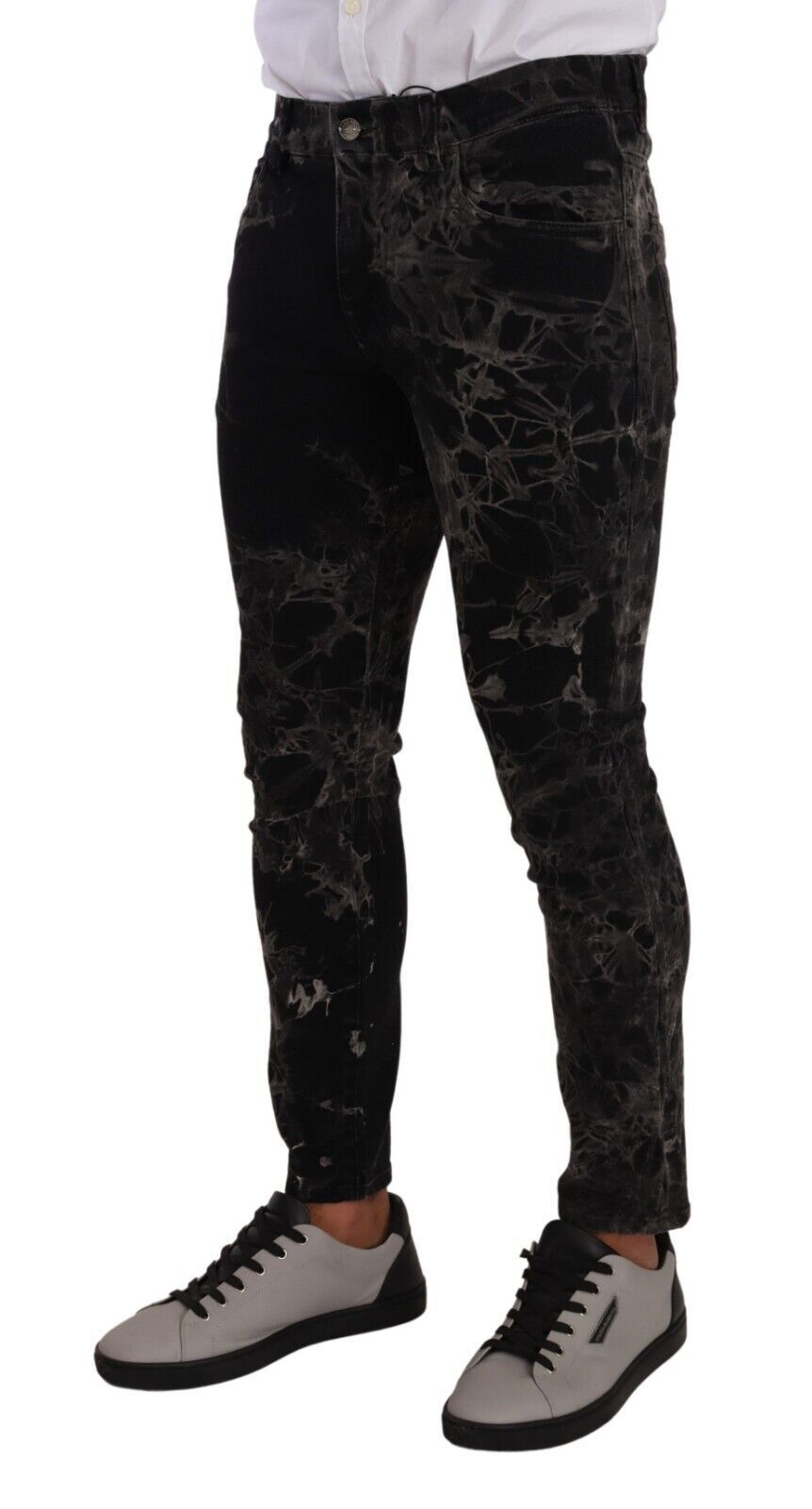 Dolce & Gabbana – Schwarze Skinny-Jeans im Slim-Fit mit Muster
