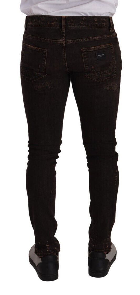 Dolce & Gabbana – Braune Skinny-Jeans im Used-Look in Slim Fit