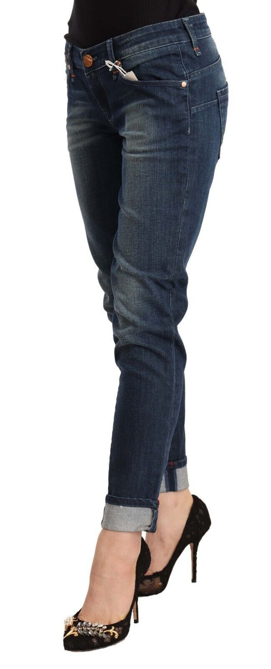 Acht – Blau verwaschene Skinny-Jeans mit niedriger Taille und umgeschlagenem Saum