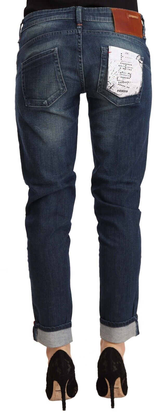 Acht – Blau verwaschene Skinny-Jeans mit niedriger Taille und umgeschlagenem Saum