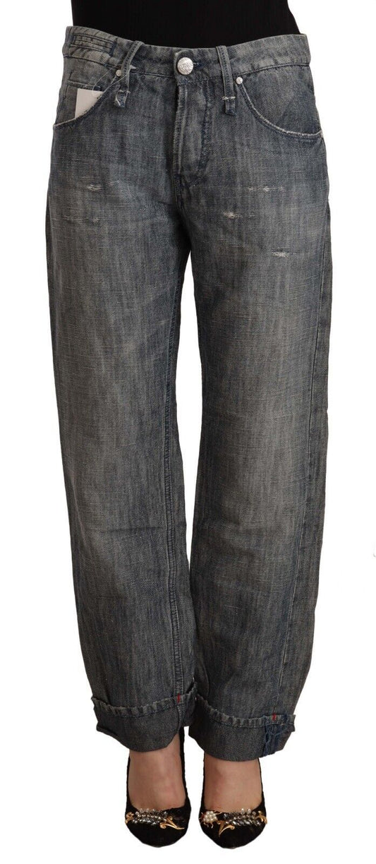 Acht – Graue, verwaschene Ramie-Jeans mit geradem Schnitt und umgeschlagenem Saum
