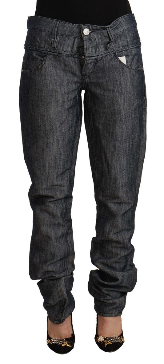Acht Dunkelgraue Ramie-Jeans mit mittelbreiter Taille und geradem Schnitt