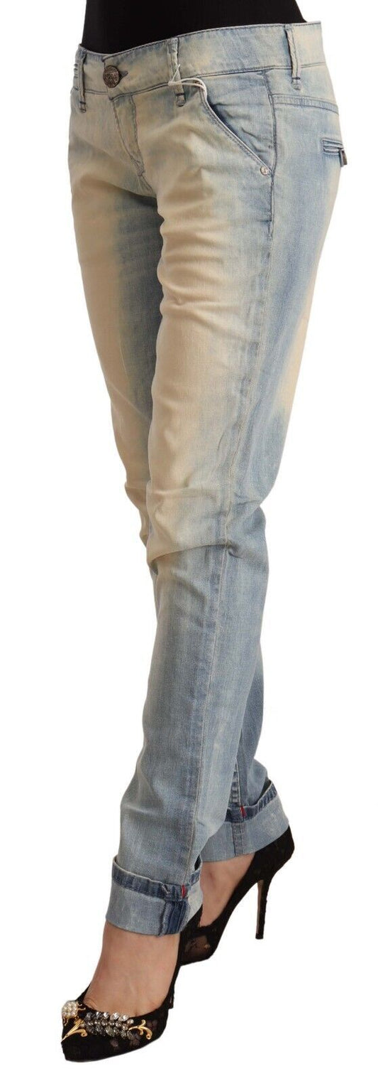 Acht – Hellblaue Skinny-Jeans aus gewaschener Baumwolle mit niedriger Taille