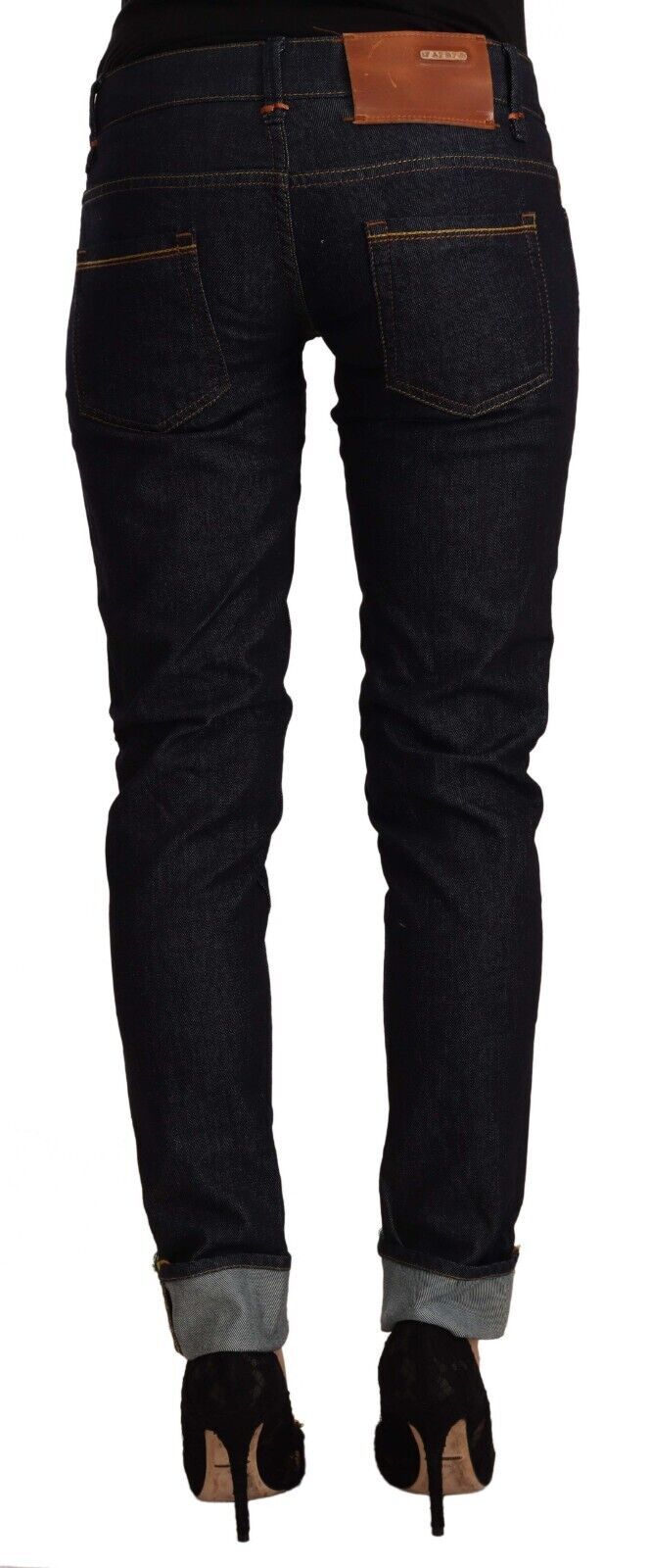 Acht – Schwarze Slim Fit-Jeans aus Baumwolle mit niedriger Taille
