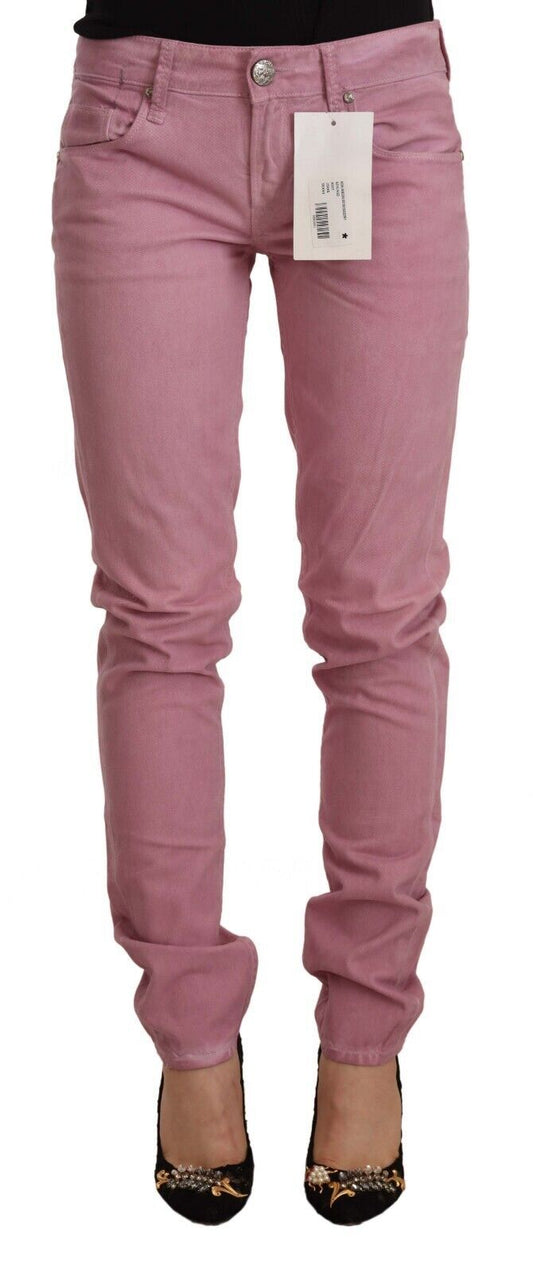 Acht Pinke Slim Fit Skinny Jeans aus Baumwolle für Damen