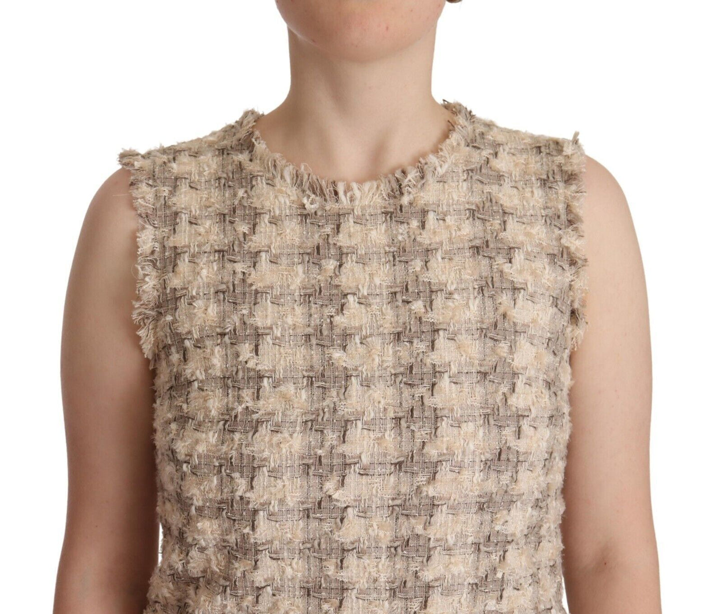 Dolce & Gabbana Beige kariertes ärmelloses Mini-Etuikleid