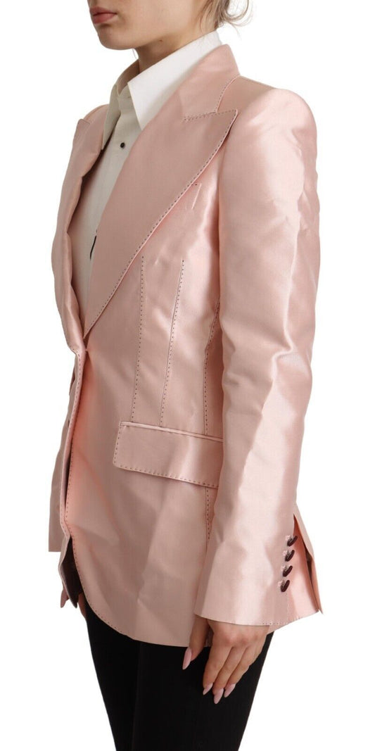 Dolce & Gabbana – Blazer-Manteljacke aus rosa Satin mit langen Ärmeln