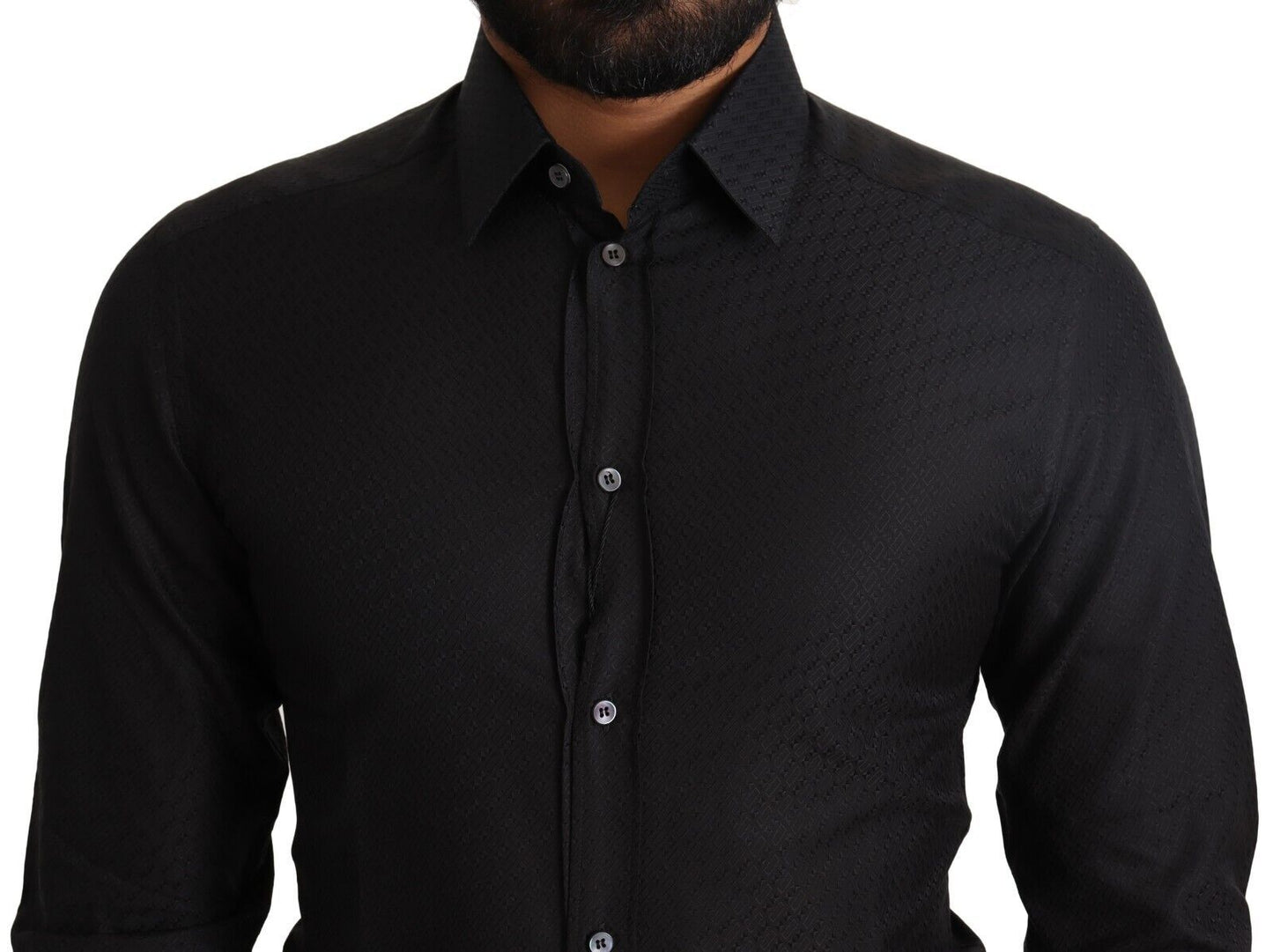 Dolce & Gabbana – Schmales, formelles Hemd aus Baumwolle in Schwarz und GOLD