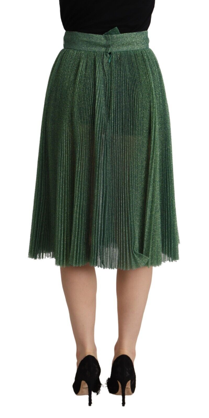 Dolce & Gabbana – A-Linien-Faltenrock mit hoher Taille in Metallic-Grün