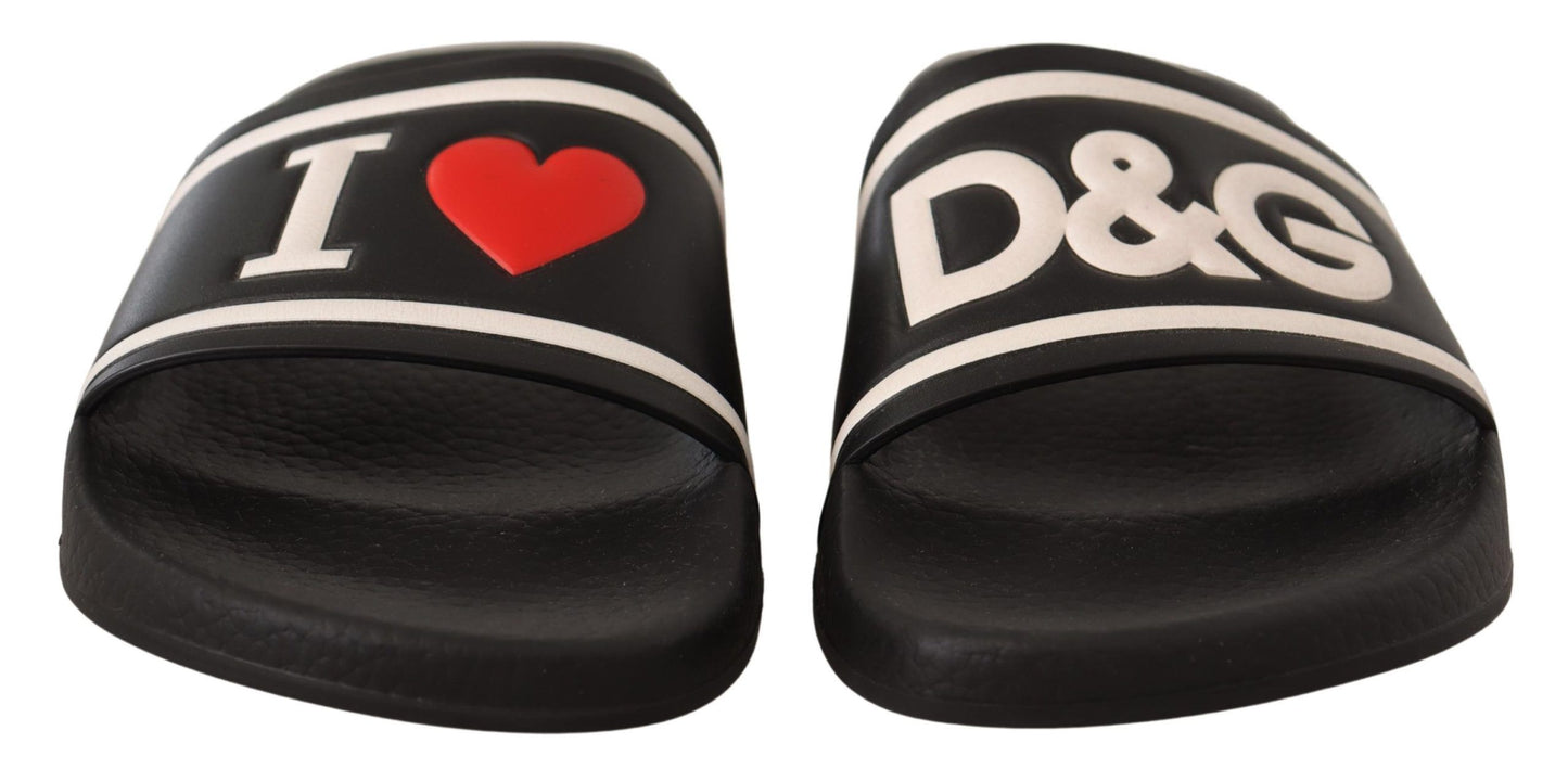 Dolce & Gabbana – I Love D&G – Slides-Sandalen aus schwarzem Leder
