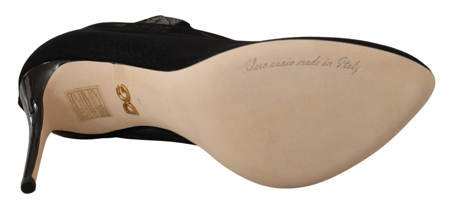 Dolce & Gabbana – Schwarze Stretch-Tüll-Stretch-Stiefel