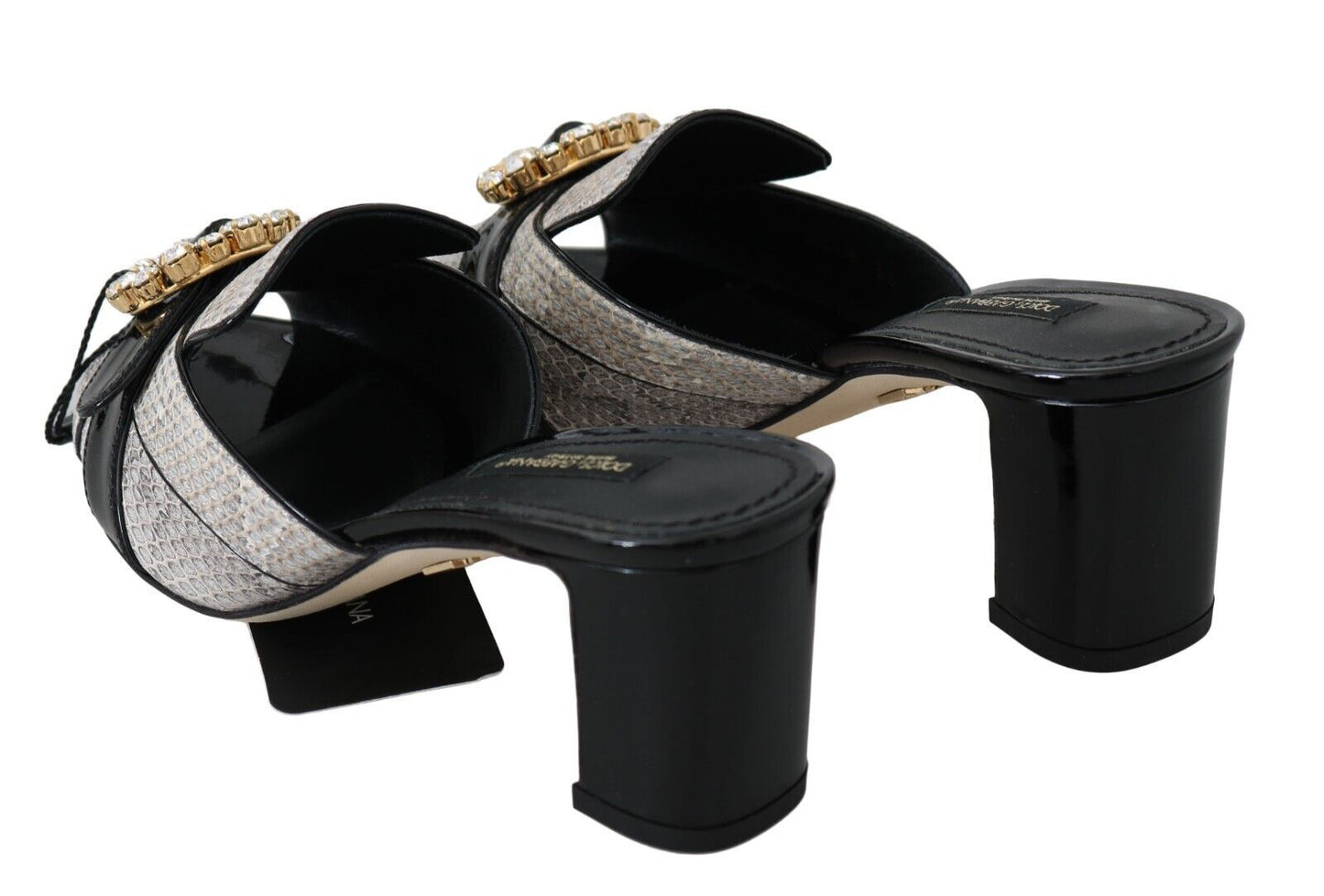 Dolce & Gabbana Schwarz Grau Exotische Leder Kristalle Sandalen Schuhe