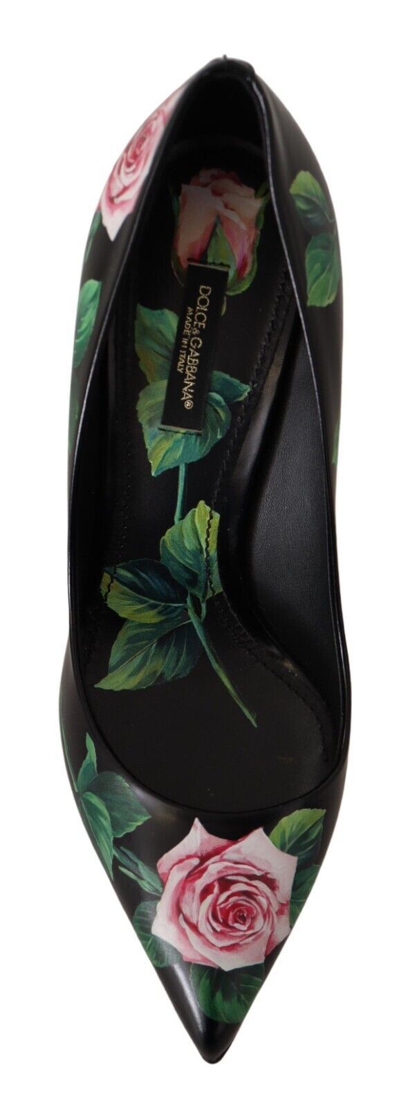 Dolce & Gabbana Schwarze Leder Rosen High Heels Pumps Schuhe