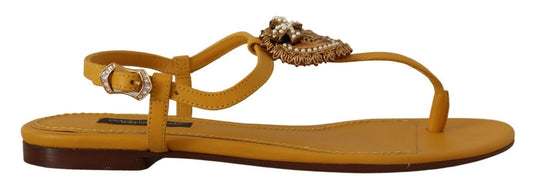 Dolce & Gabbana Senf Leder Devotion Flats Sandalen Schuhe