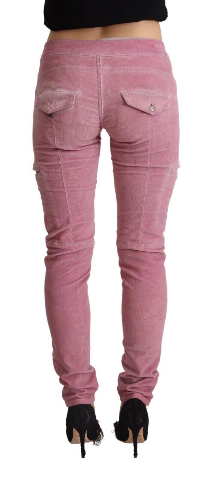 Acht Skinny-Cargo-Jeans aus Baumwolle mit niedriger Taille, Pink