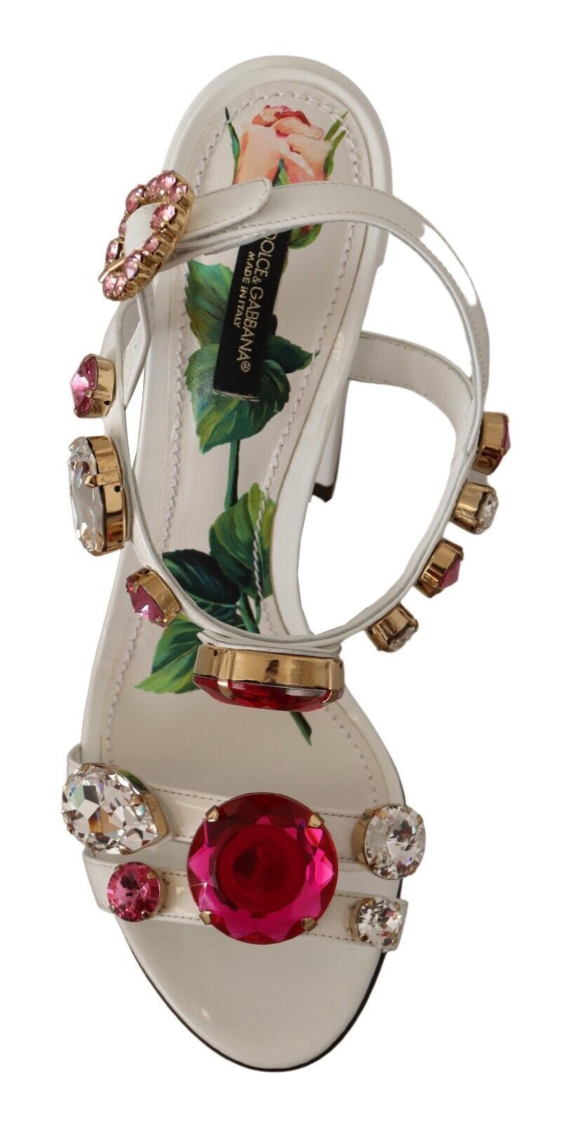 Dolce & Gabbana Keira Heels Sandalen aus weißem Leder mit Kristallen