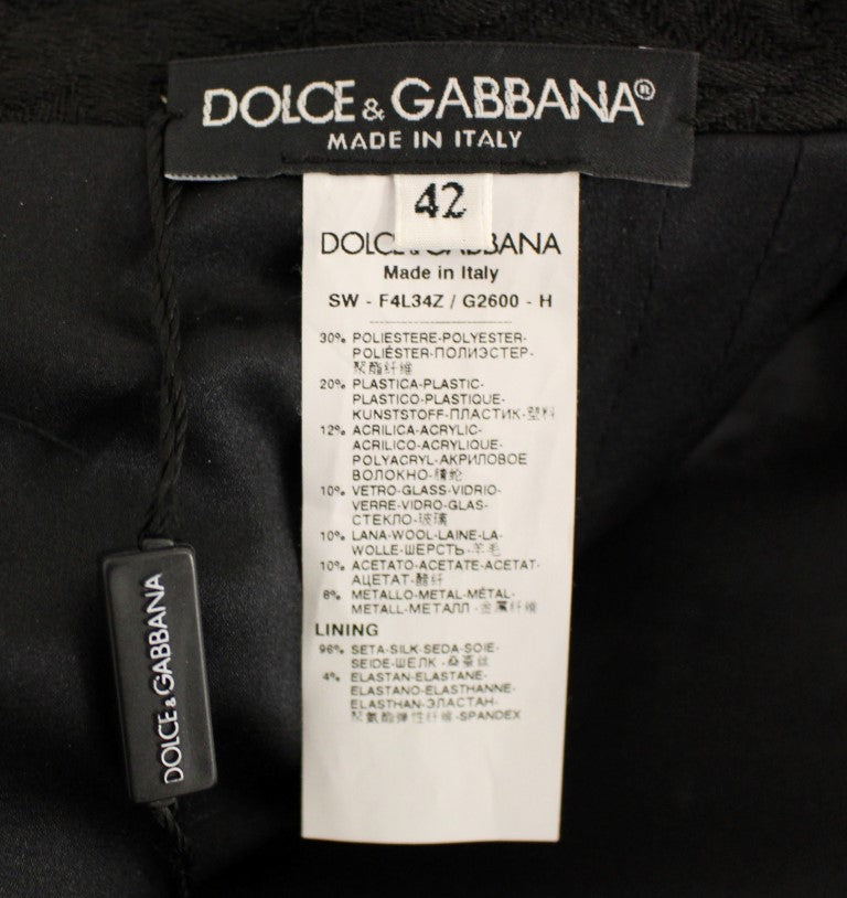Dolce & Gabbana Schwarzer, handgefertigter Rock über dem Knie mit Kristallen