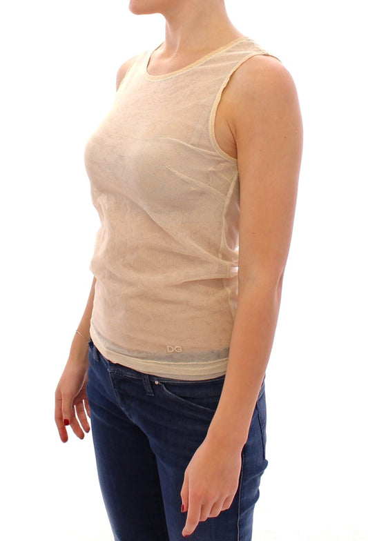 Dolce & Gabbana Beige ärmelloses Baumwolltop-Tanktop