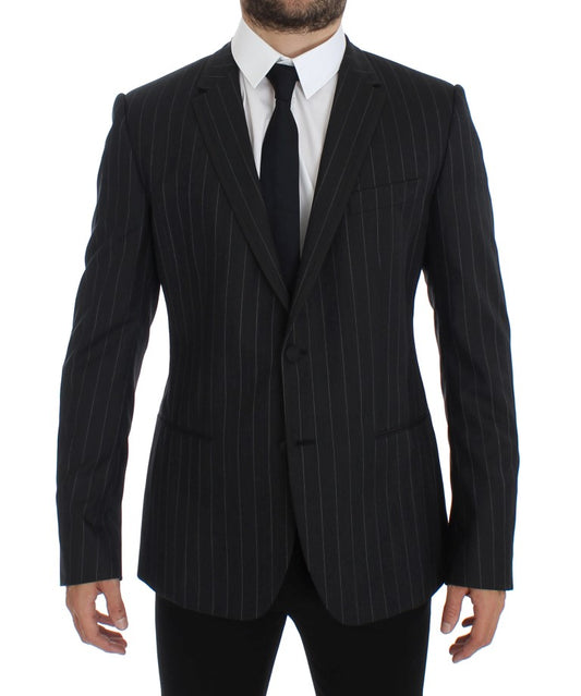 Dolce & Gabbana Grau gestreifter Slim Fit Wollblazer
