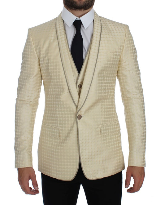 Dolce & Gabbana – Zweiteiliger Blazer aus Seide mit Tupfenmuster in Beige