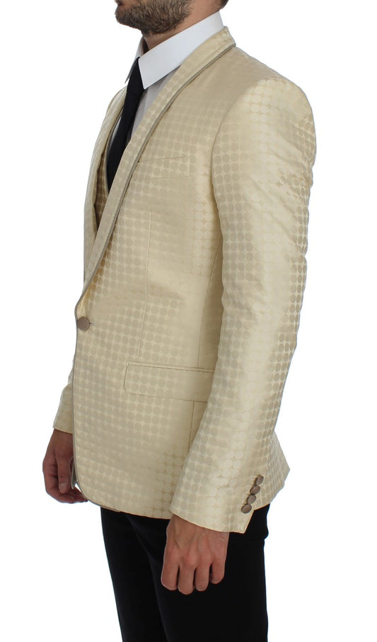 Dolce & Gabbana – Zweiteiliger Blazer aus Seide mit Tupfenmuster in Beige