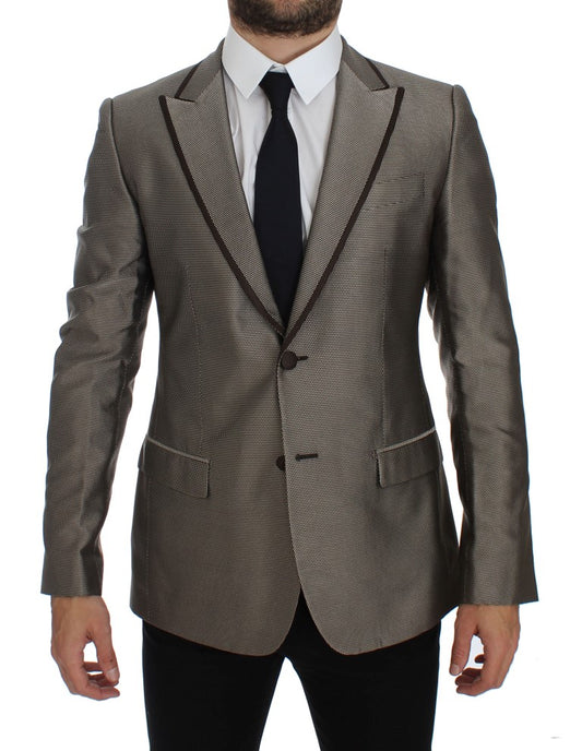 Dolce & Gabbana – Brauner Slim Fit-Blazer aus Seide mit zwei Knöpfen