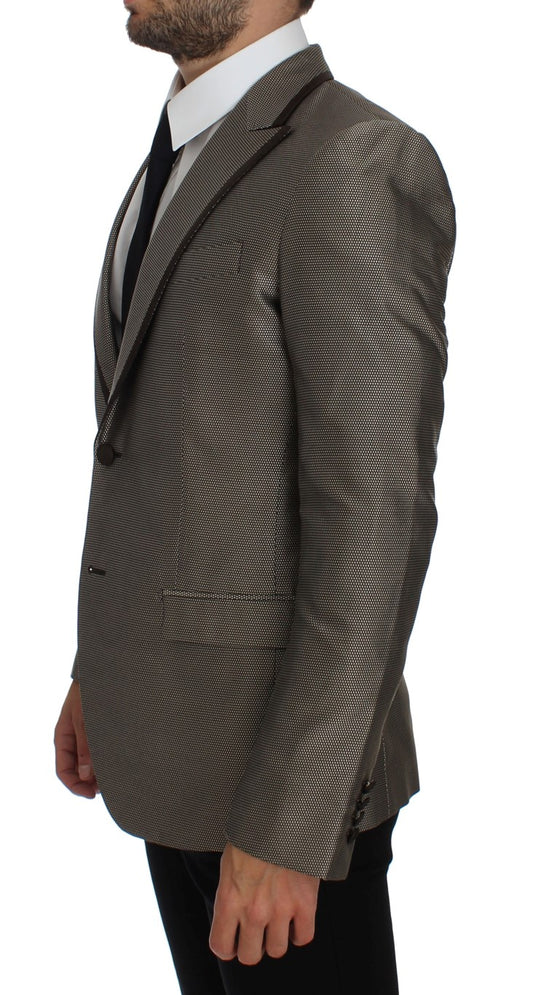 Dolce & Gabbana – Brauner Slim Fit-Blazer aus Seide mit zwei Knöpfen
