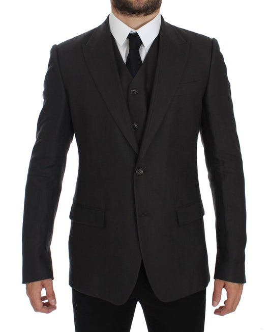 Dolce & Gabbana – Graue Slim Fit-Blazerjacke aus Leinen