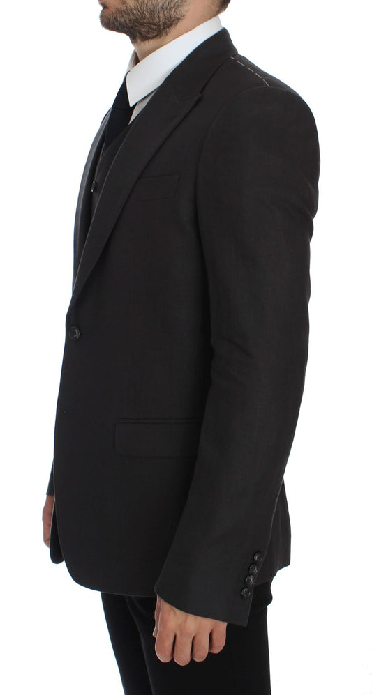 Dolce & Gabbana – Graue Slim Fit-Blazerjacke aus Leinen