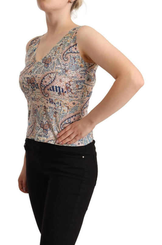 بلوزة جون جاليانو متعددة الألوان من القطن بدون أكمام وفتحة رقبة على شكل حرف V