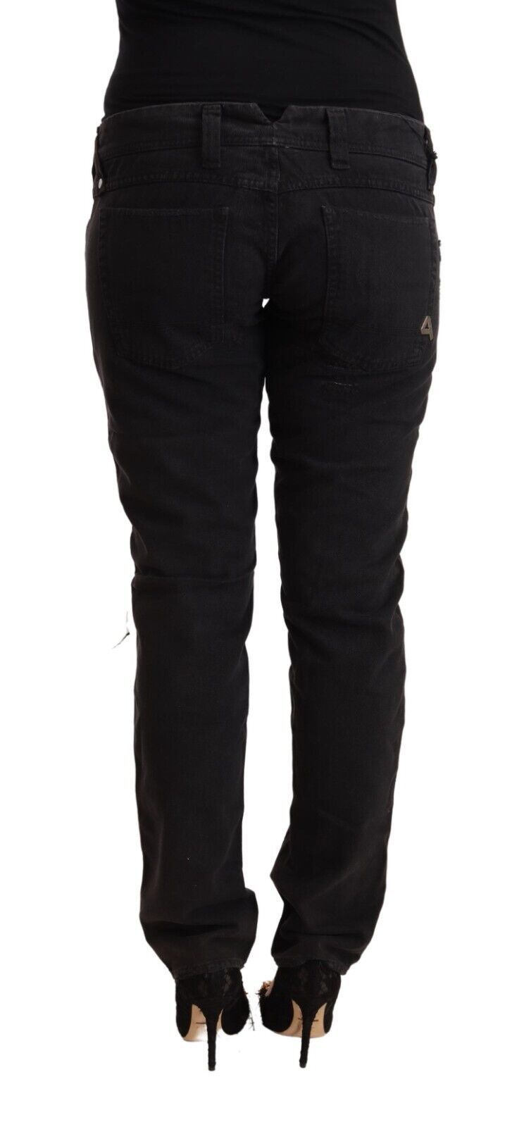 CYCLE – Schwarze, schmal geschnittene Jeans aus Baumwolle im Used-Look mit niedriger Taille