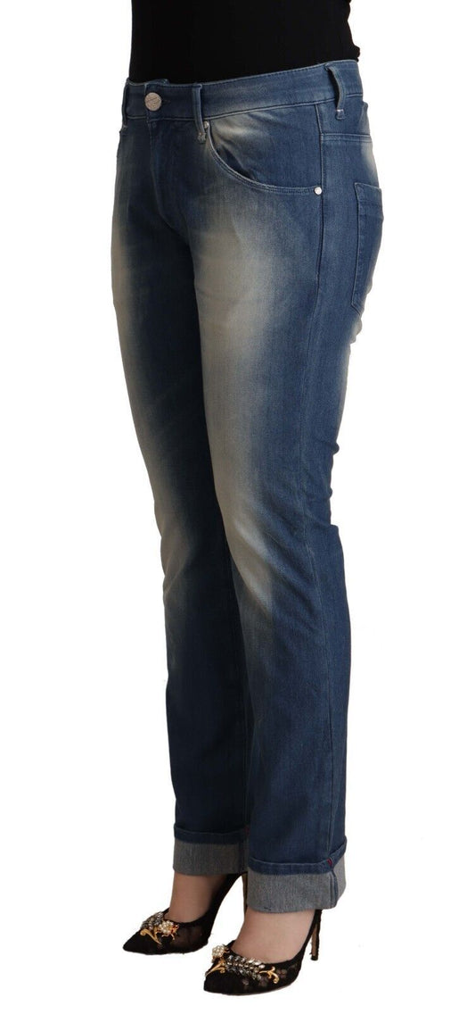 Acht – Blau verwaschene Skinny-Jeans mit umgeschlagenem Saum und mittlerer Taille
