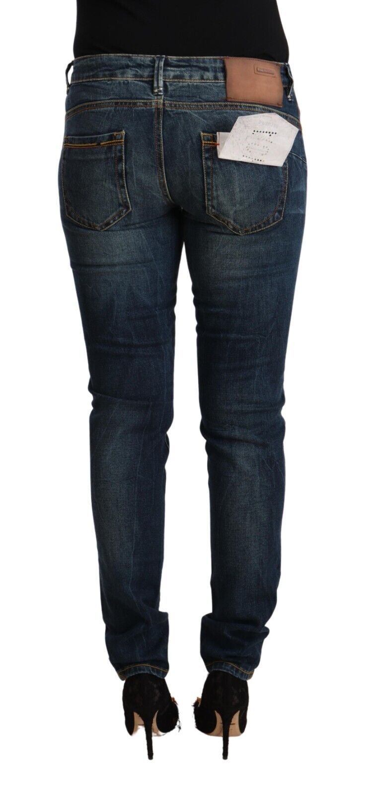 Acht – Blaue, verwaschene Slim-Fit-Jeans aus Baumwolle mit niedriger Taille