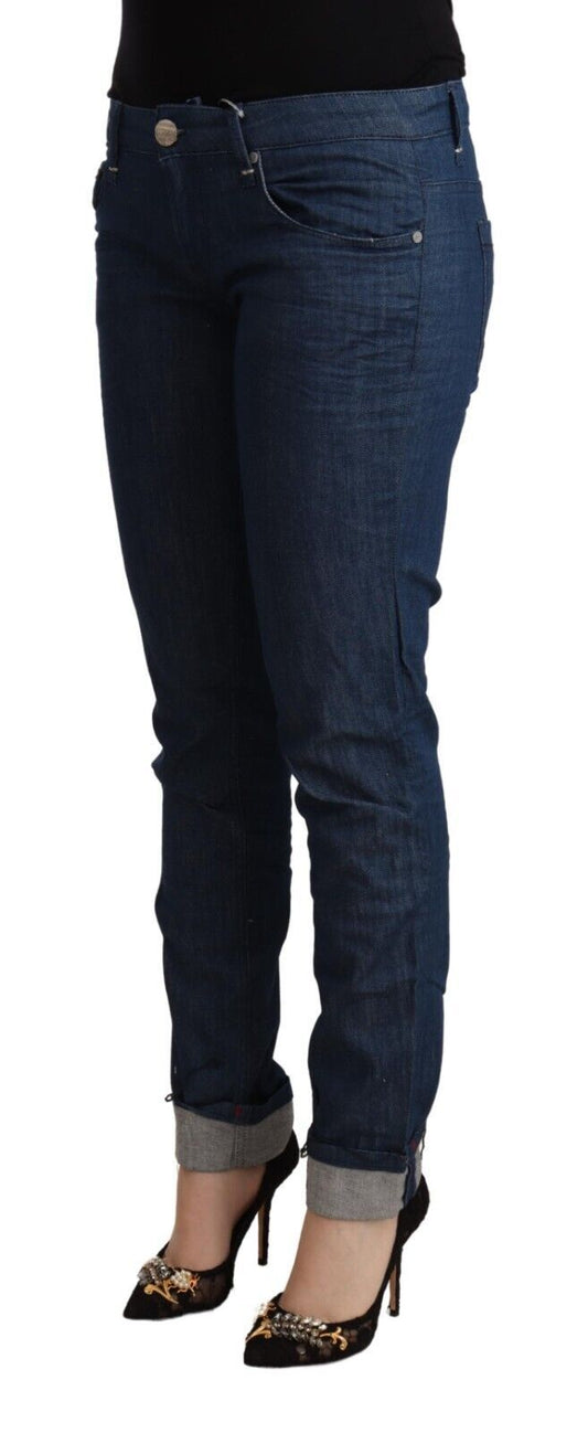Acht – Blaue Skinny-Jeans aus Baumwolle mit niedriger Taille und umgeschlagenem Saum