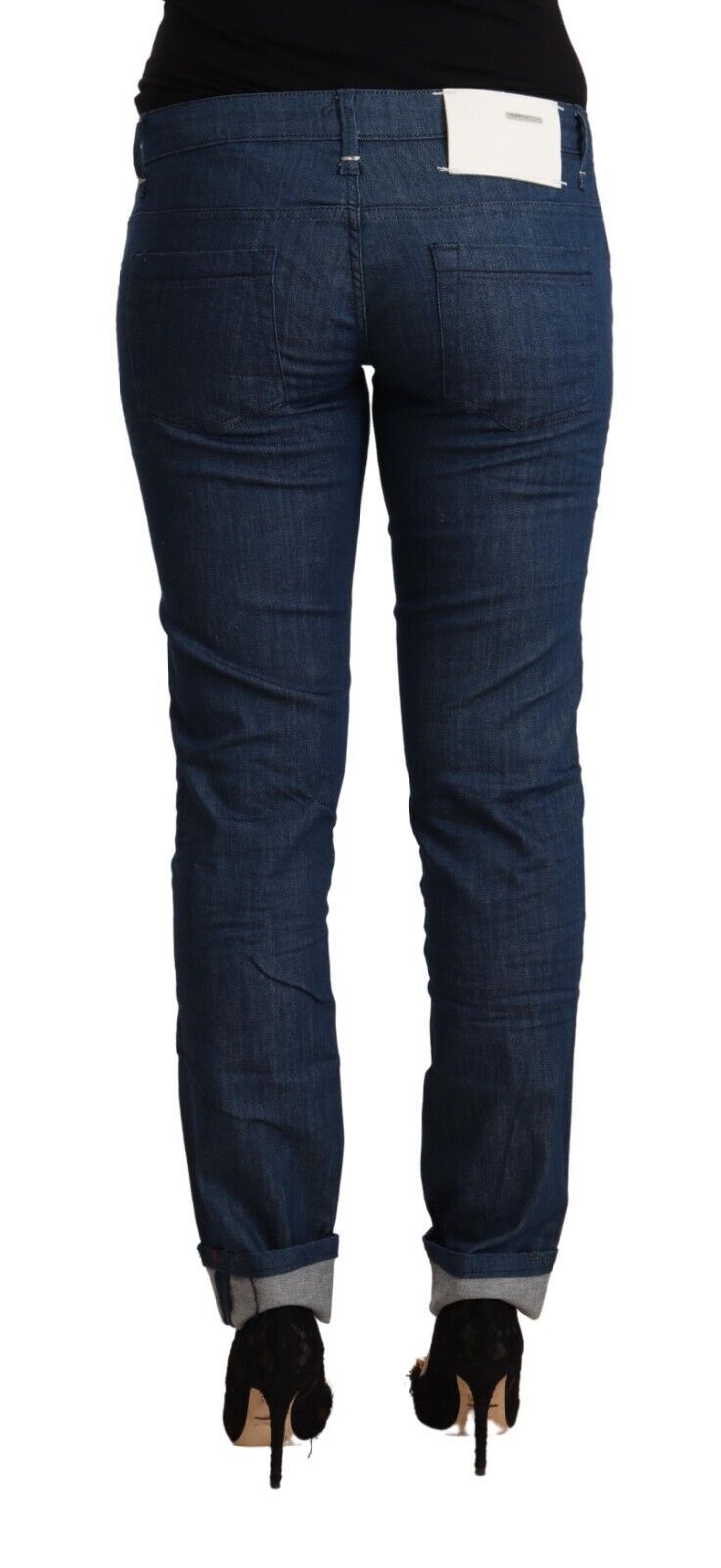 Acht – Blaue Skinny-Jeans aus Baumwolle mit niedriger Taille und umgeschlagenem Saum