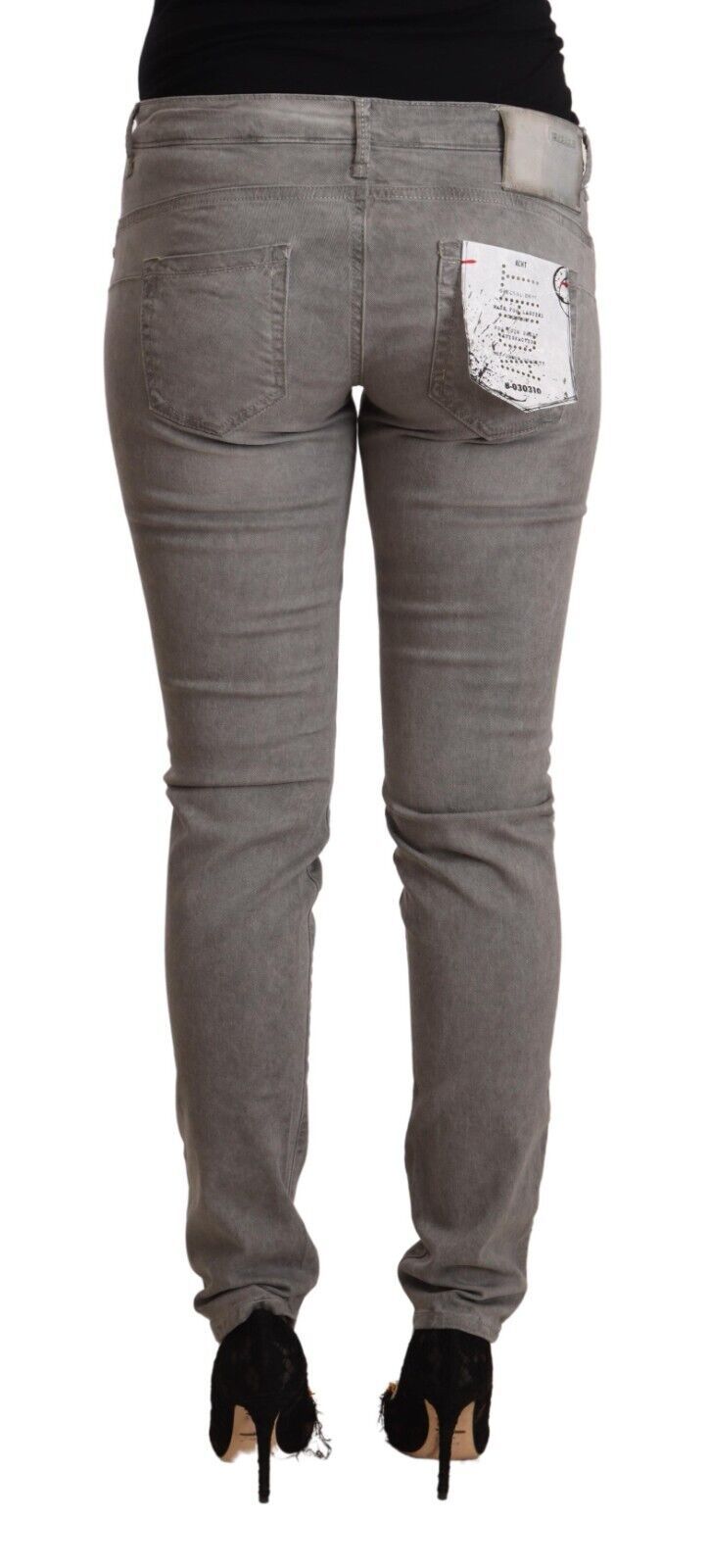 Acht Skinny Push-Up-Jeans aus Baumwolle in Grau mit niedriger Taille