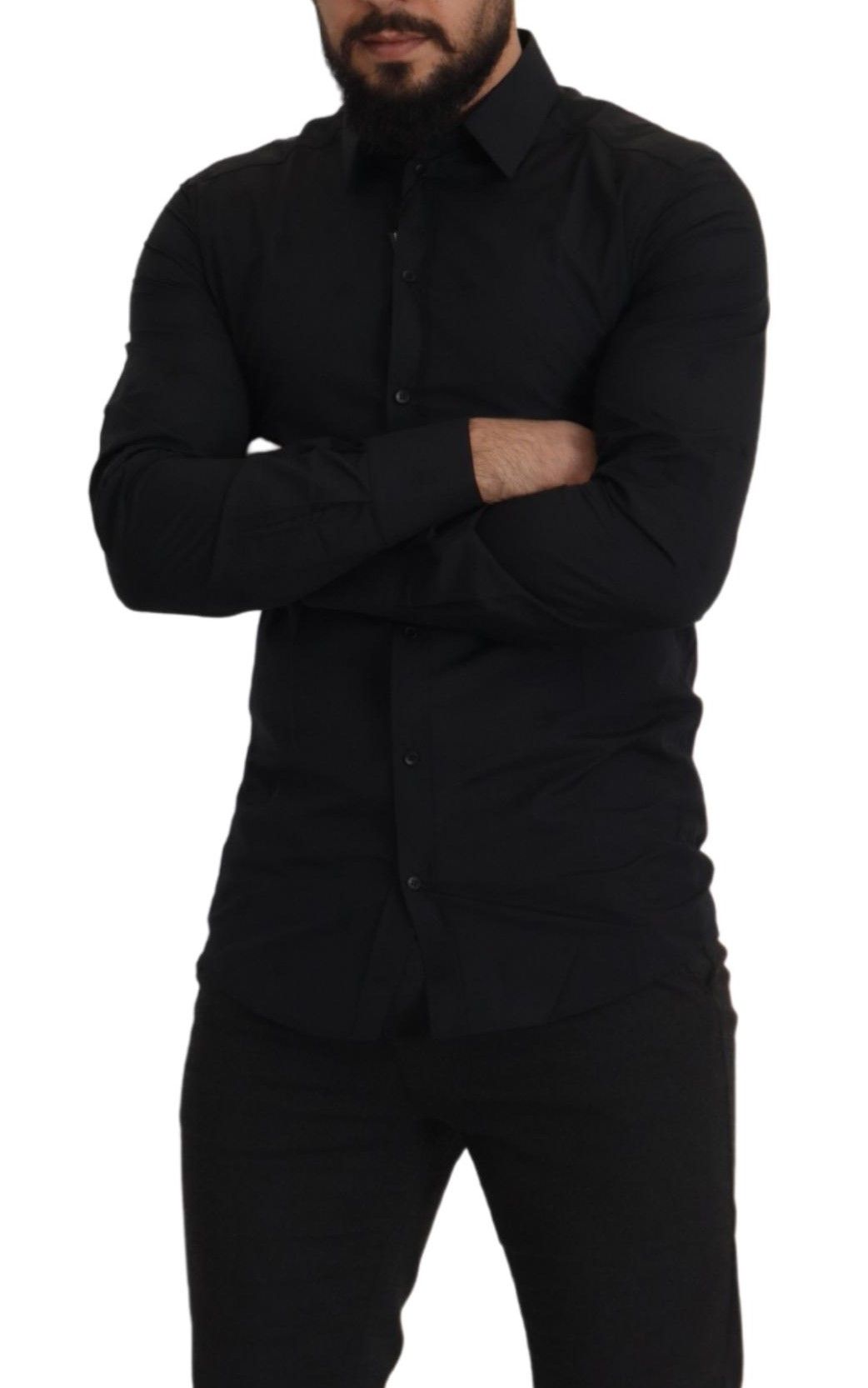 Dolce & Gabbana – Slim Fit-Hemd aus schwarzer Baumwolle in Gold