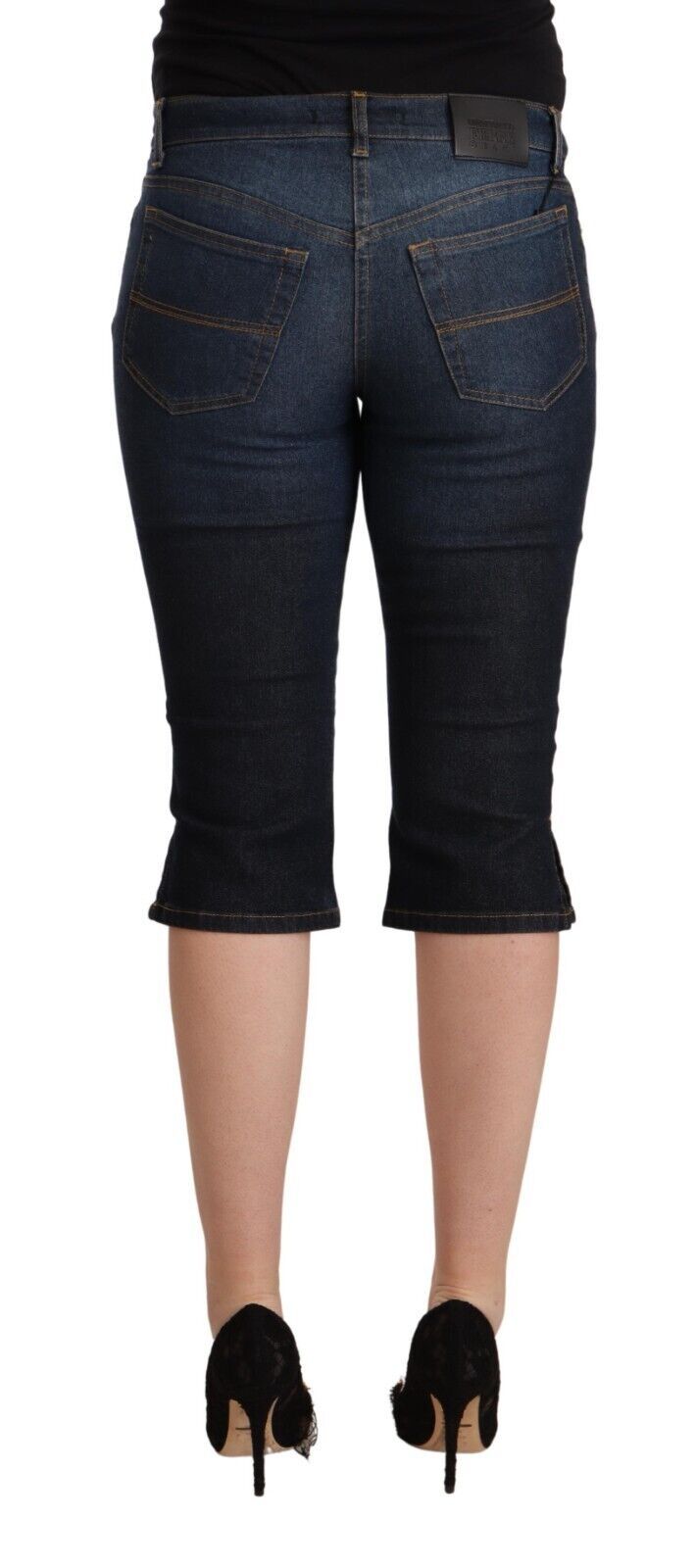 GF Ferre – Schmale Capri-Jeans aus Baumwollstretch in Blau mit niedriger Taille