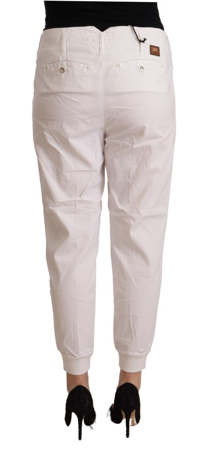 Met – Weiße, konisch zulaufende Cropped-Hose aus Baumwolle mit mittlerer Taille