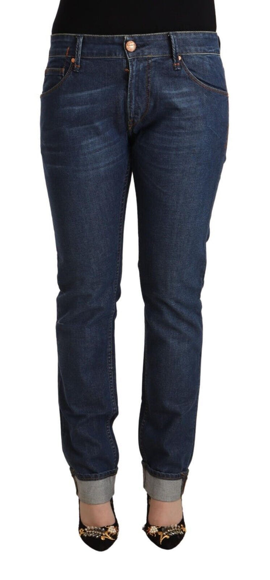 Acht – Dunkelblaue Slim-Fit-Jeans aus Baumwolldenim mit umgeschlagenem Saum