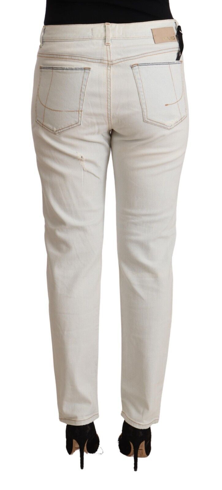 PINKO – Weiße Skinny-Jeans aus Baumwolle im Used-Look mit mittlerer Taille