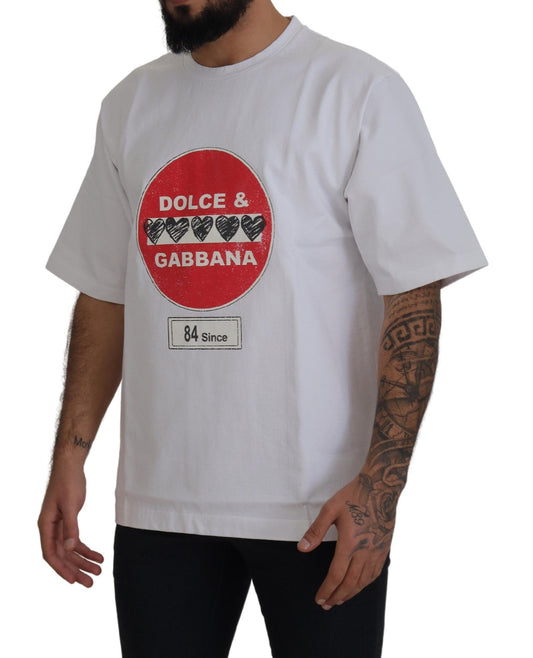 Dolce & Gabbana Weißes T-Shirt mit Rundhalsausschnitt aus Baumwolle mit Amor-Herz