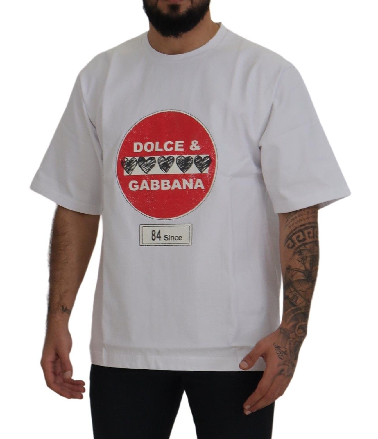 Dolce & Gabbana Weißes T-Shirt mit Rundhalsausschnitt aus Baumwolle mit Amor-Herz