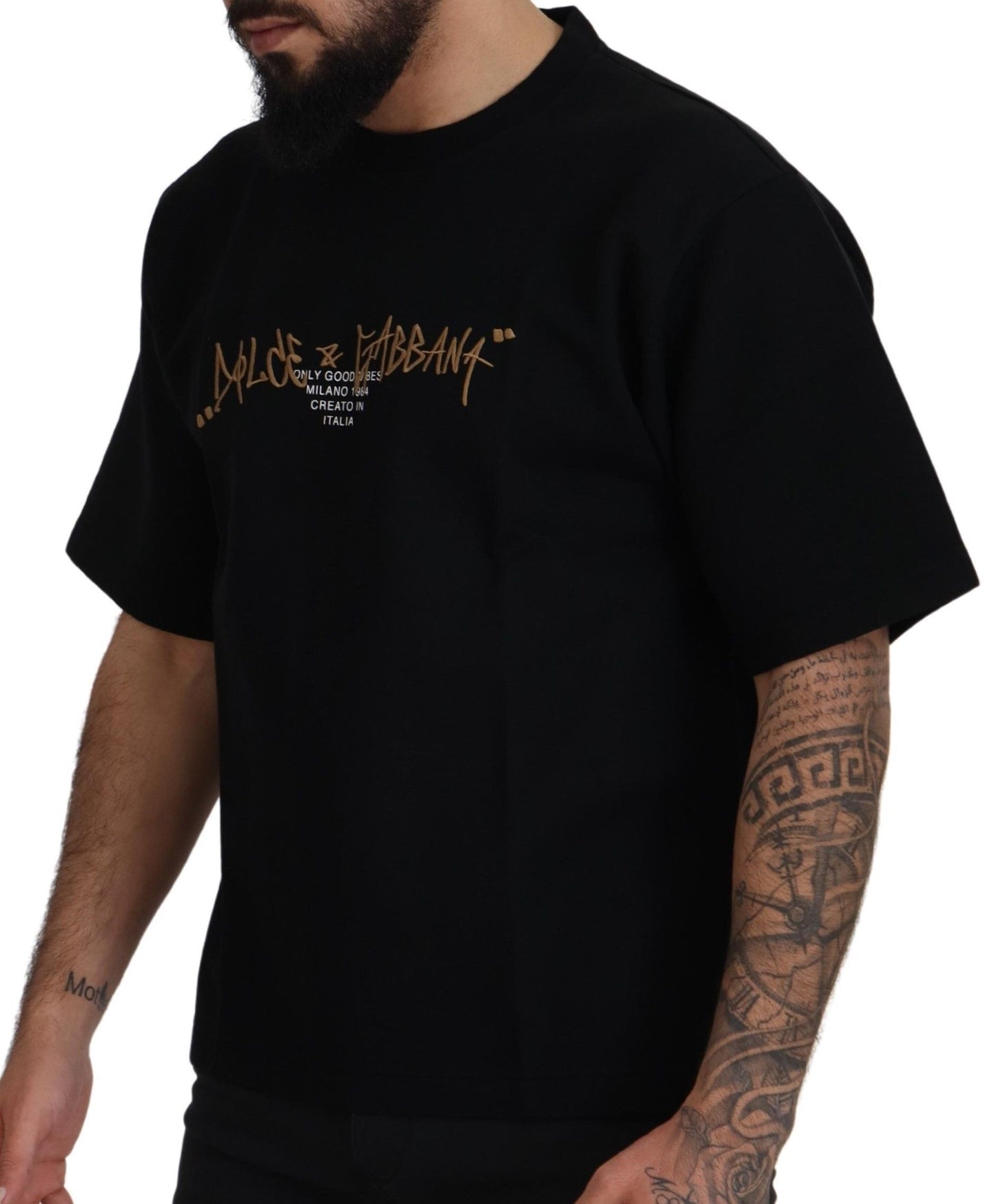 Dolce & Gabbana – Schwarzes Baumwoll-T-Shirt mit Rundhalsausschnitt und Logo