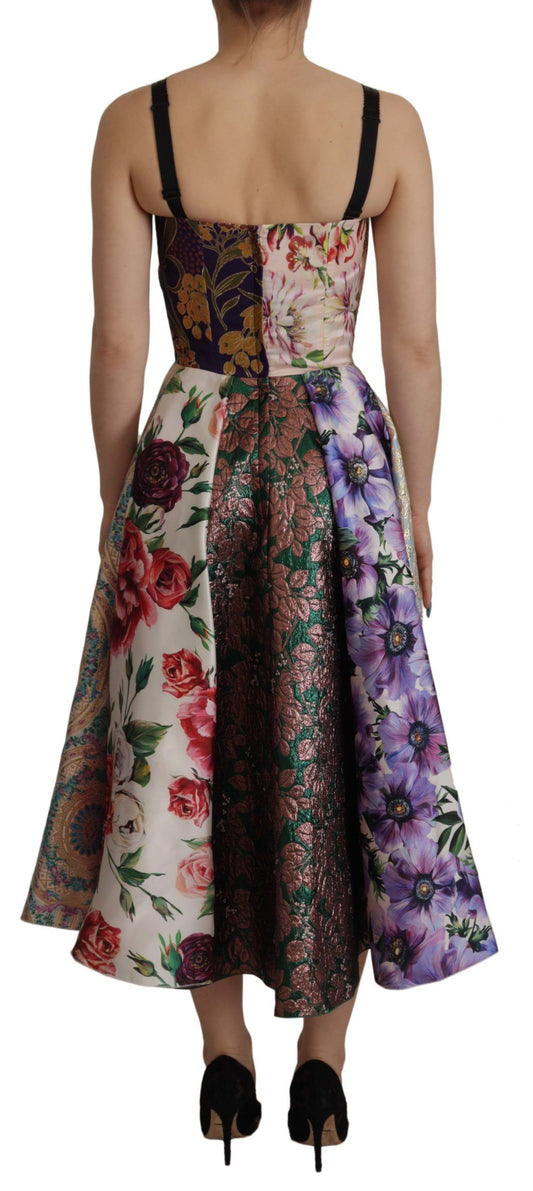 Dolce & Gabbana Midikleid Patchwork Floral Jaquard Seide
