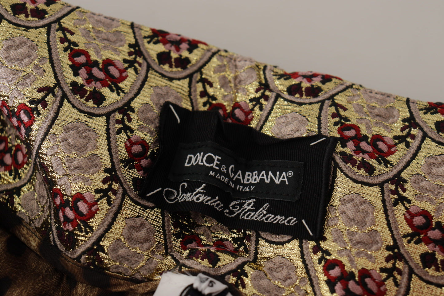 Dolce & Gabbana – Braune, goldfarbene Jacquard-Hose mit hoher Taille und Leopardenmuster